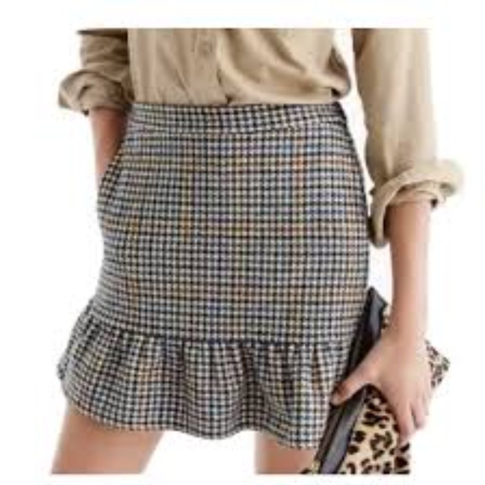 J.Crew Ruffle mini skirt in houndstooth - Size 8 - NWT